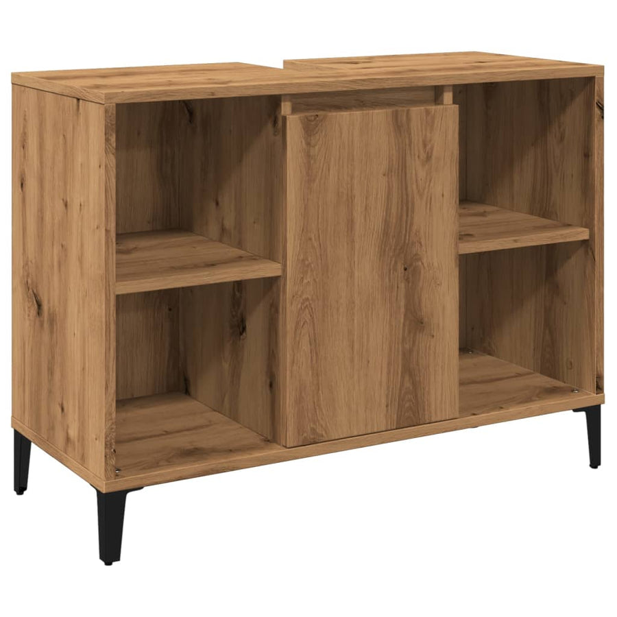 Wastafelkast 80x33x60 cm bewerkt hout artisanaal eikenkleur