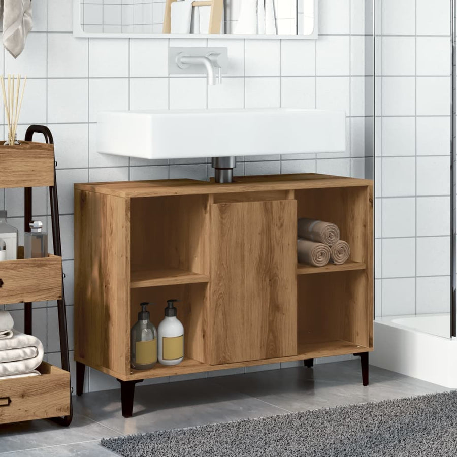 Wastafelkast 80x33x60 cm bewerkt hout artisanaal eikenkleur