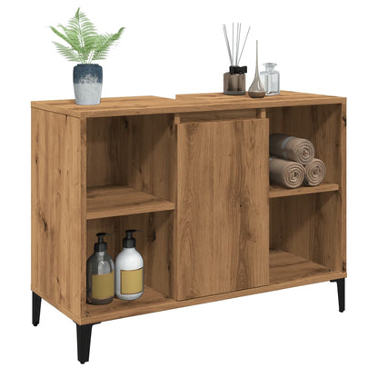 Wastafelkast 80x33x60 cm bewerkt hout artisanaal eikenkleur