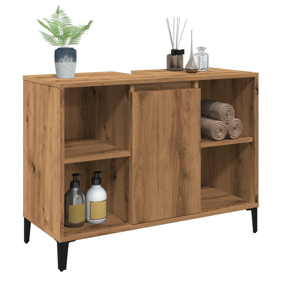 Wastafelkast 80x33x60 cm bewerkt hout artisanaal eikenkleur