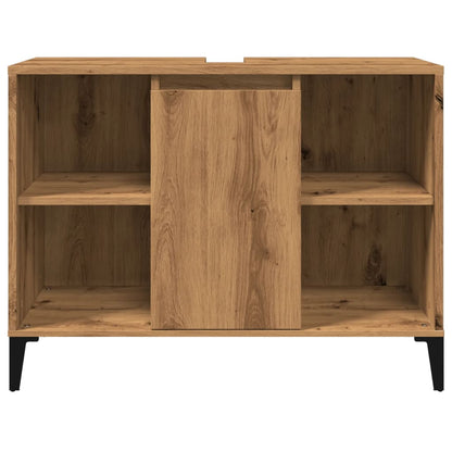 Wastafelkast 80x33x60 cm bewerkt hout artisanaal eikenkleur