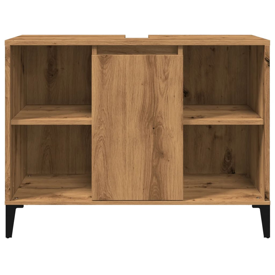 Wastafelkast 80x33x60 cm bewerkt hout artisanaal eikenkleur