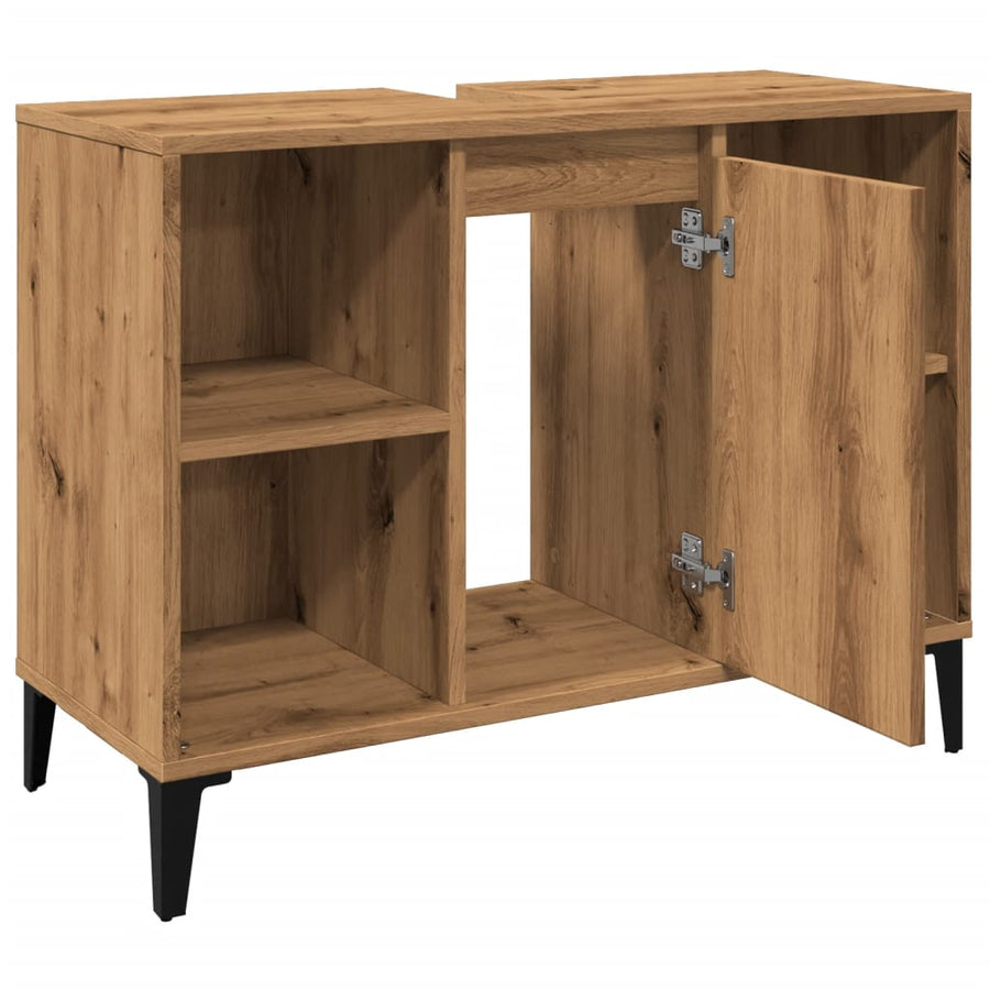Wastafelkast 80x33x60 cm bewerkt hout artisanaal eikenkleur