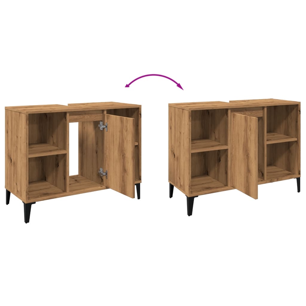 Wastafelkast 80x33x60 cm bewerkt hout artisanaal eikenkleur