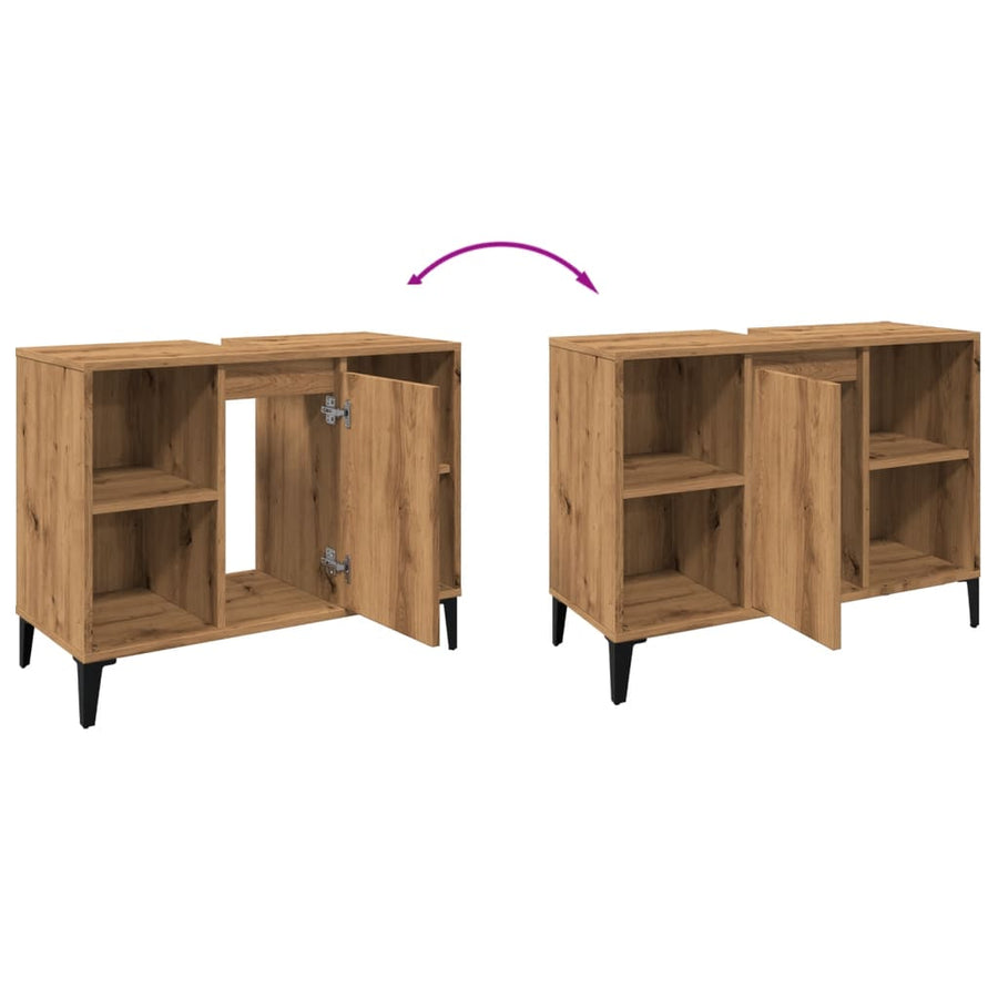 Wastafelkast 80x33x60 cm bewerkt hout artisanaal eikenkleur