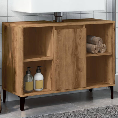 Wastafelkast 80x33x60 cm bewerkt hout artisanaal eikenkleur