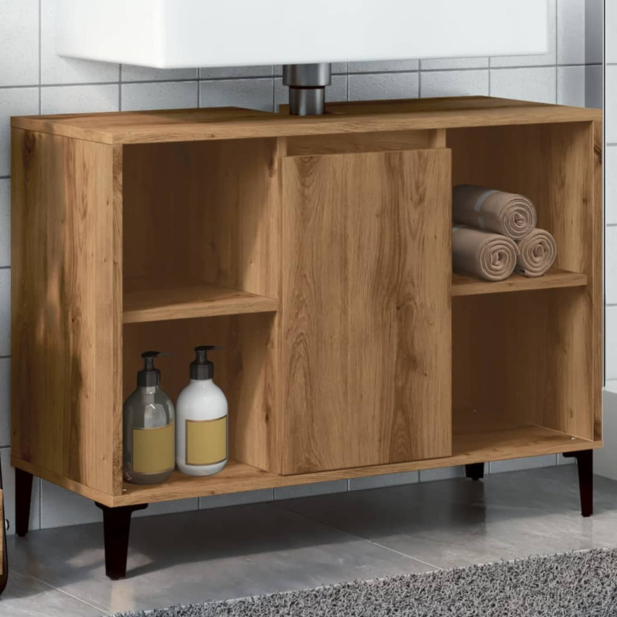 Wastafelkast 80x33x60 cm bewerkt hout artisanaal eikenkleur