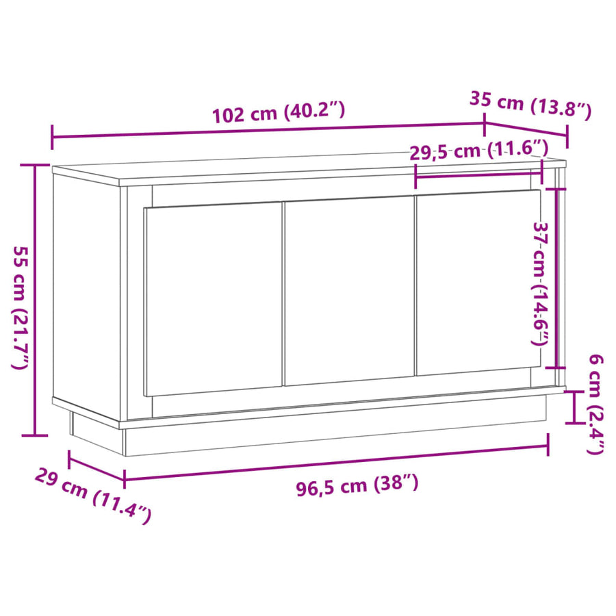 Dressoir 102x35x55 cm bewerkt hout oud houtkleurig