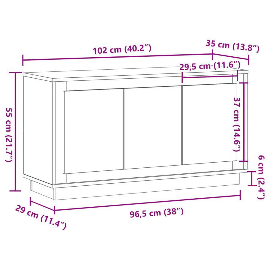 Dressoir 102x35x55 cm bewerkt hout artisanaal eikenkleurig