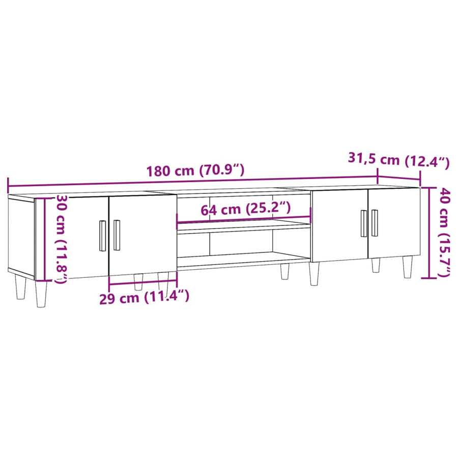 Tv-meubel 180x31,5x40 cm bewerkt hout oud houtkleurig