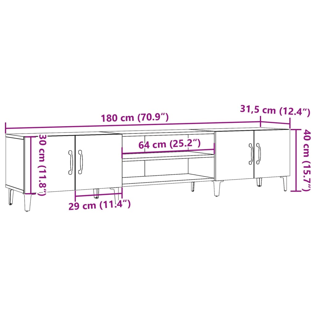 Tv-meubel 180x31,5x40 cm bewerkt hout artisanaal eikenkleurig