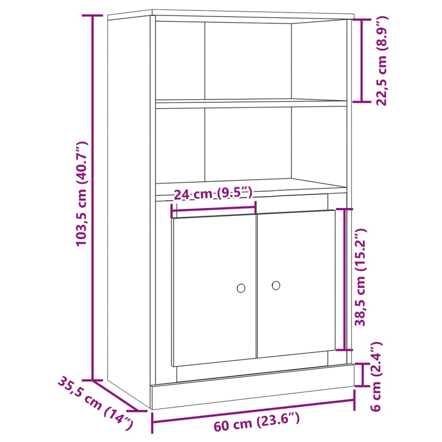 Hoge kast 60x35,5x103,5 cm bewerkt hout artisanaal eikenkleurig
