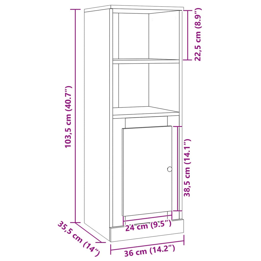 Hoge kast 36x35,5x103,5 cm bewerkt hout oud houtkleurig
