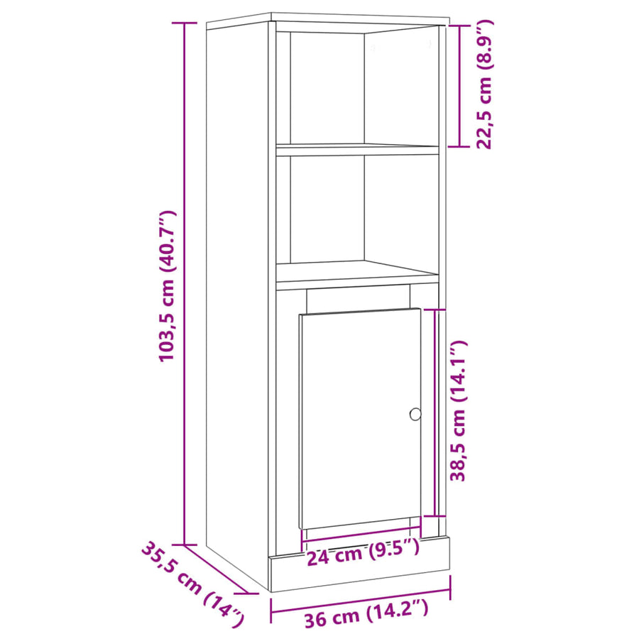 Hoge kast 36x35,5x103,5 cm bewerkt hout artisanaal eikenkleurig