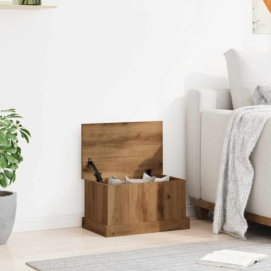 Opbergbox 30x50x28 cm bewerkt hout artisanaal eikenkleurig