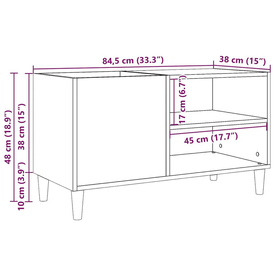 Platenkast 84,5X38X48 Cm Bewerkt Hout Kleurig 84.5 x 38 x 48 cm