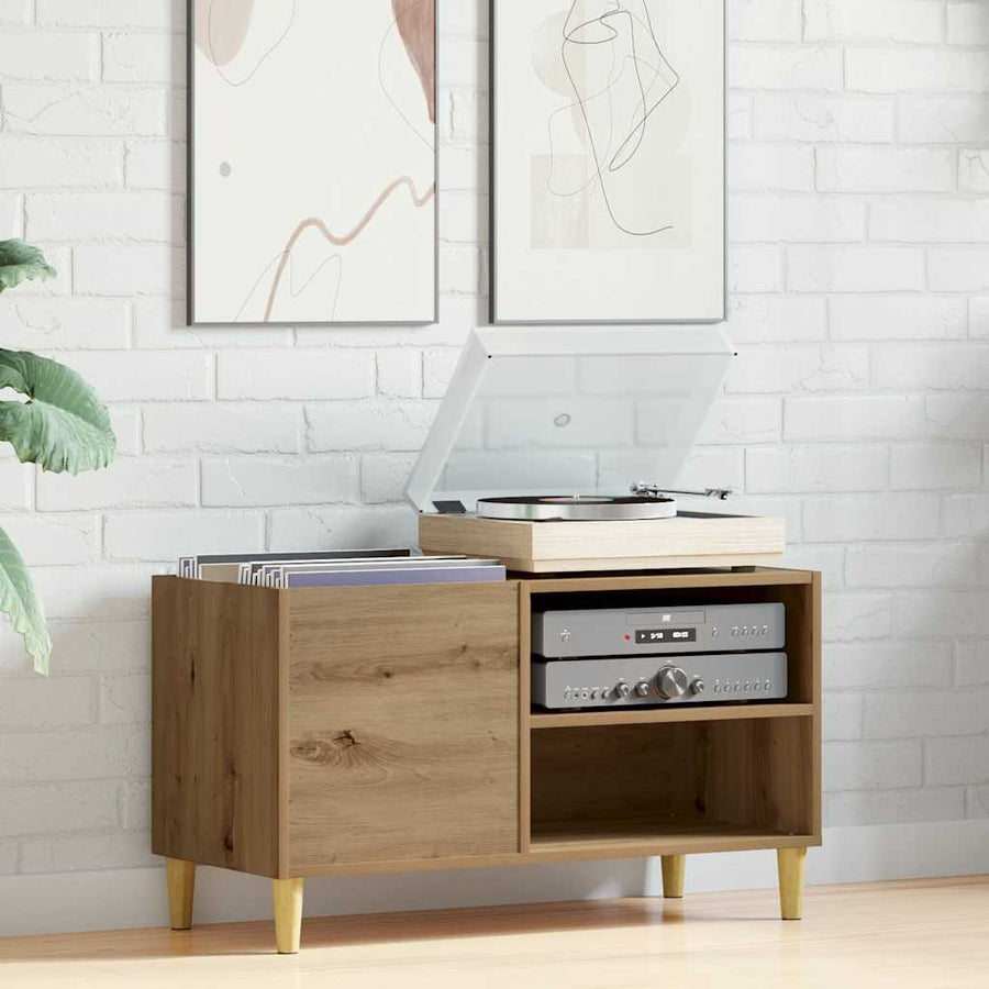 Platenkast 84,5x38x48 cm bewerkt hout artisanaal eikenkleur