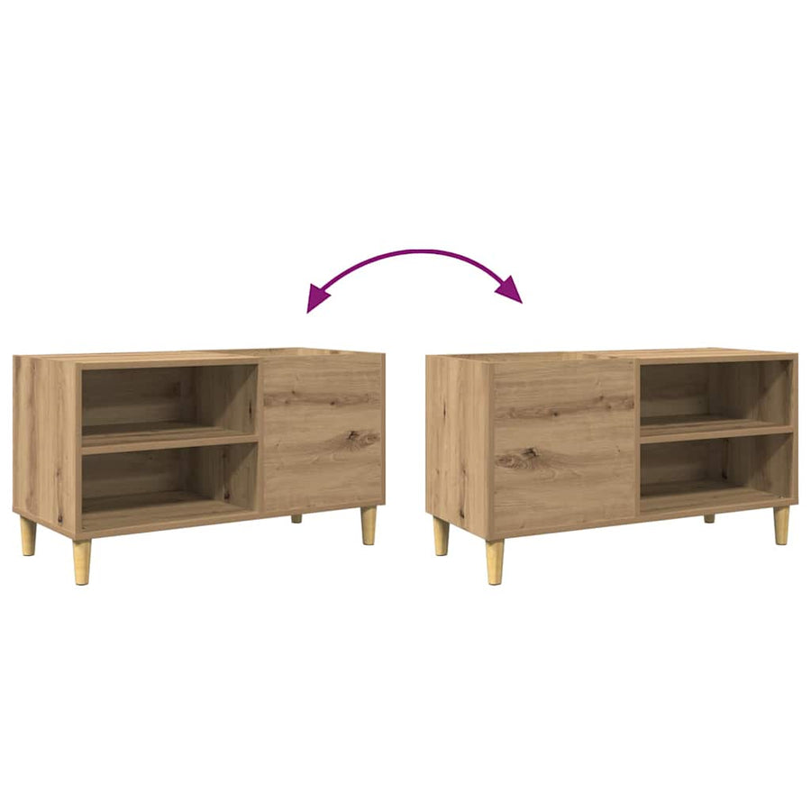Platenkast 84,5x38x48 cm bewerkt hout artisanaal eikenkleur