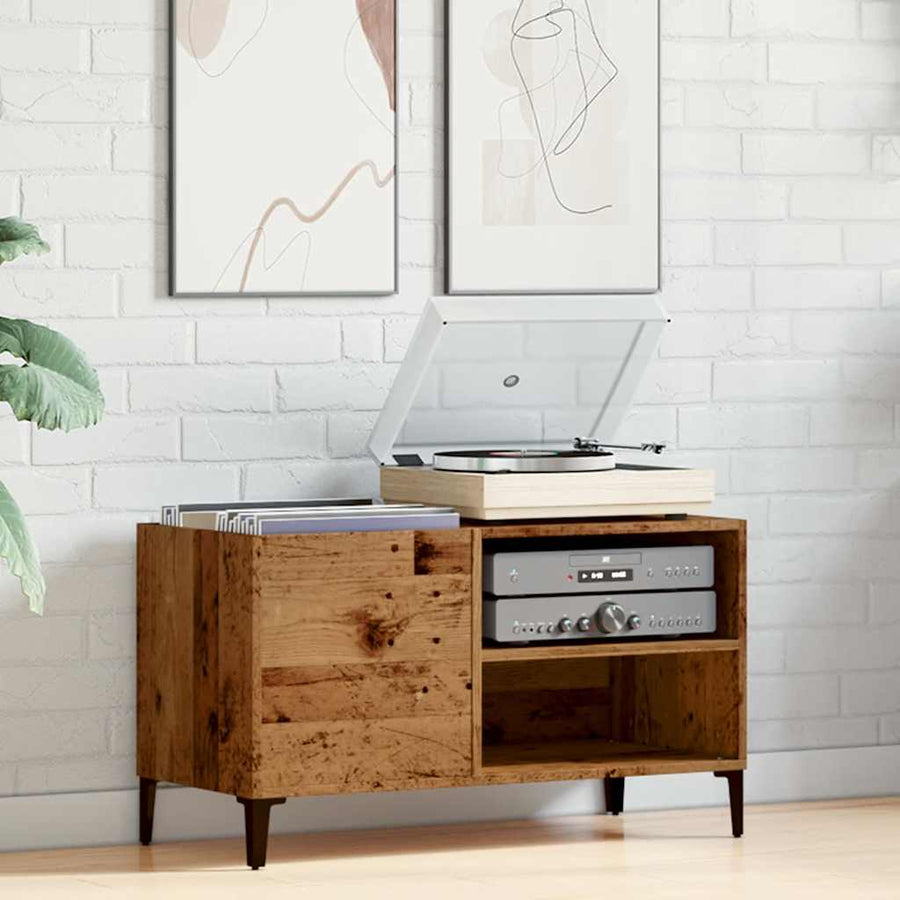 Platenkast 84,5x38x48 cm bewerkt hout oud houtkleurig