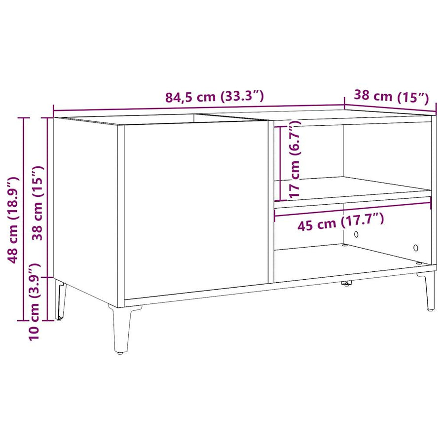 Platenkast 84,5x38x48 cm bewerkt hout oud houtkleurig