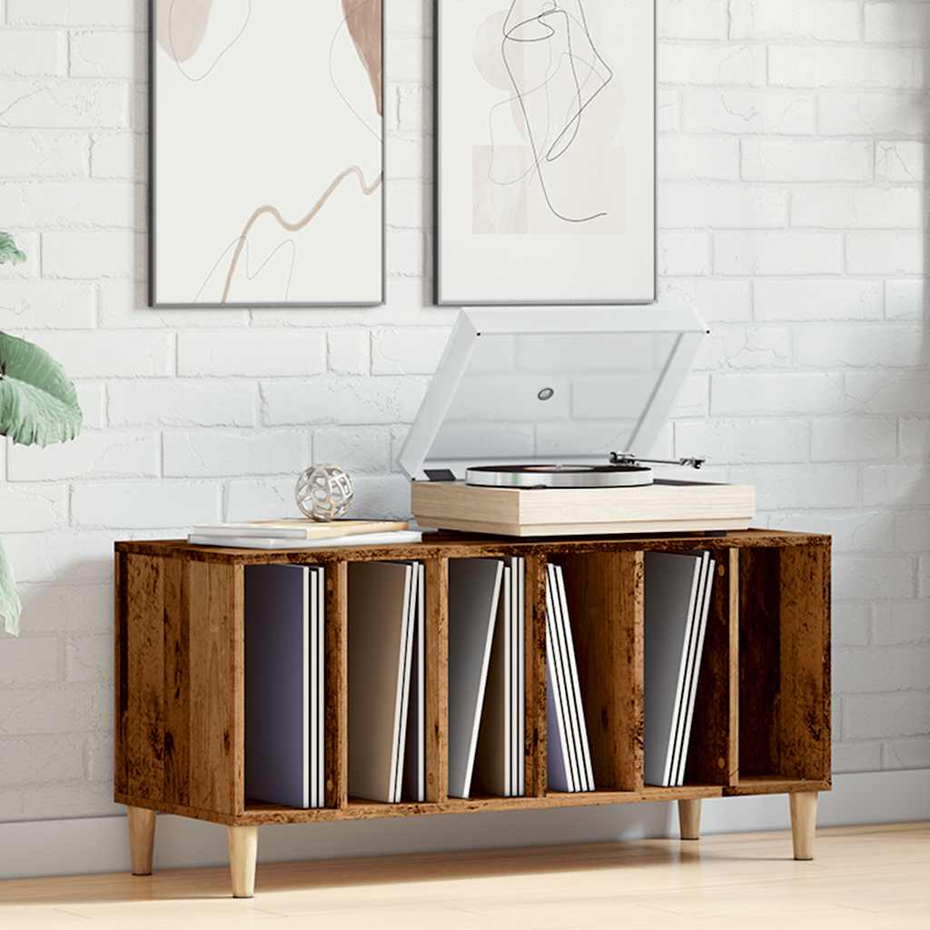 Platenkast 100x38x48 cm bewerkt hout oud houtkleurig