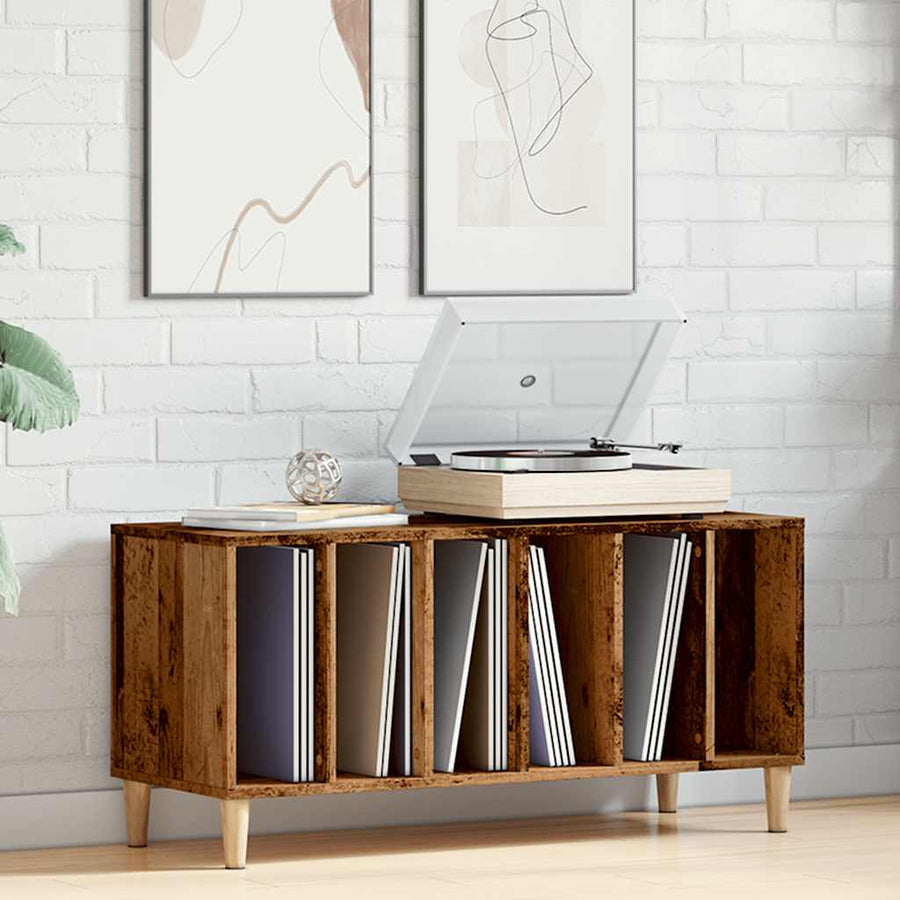 Platenkast 100x38x48 cm bewerkt hout oud houtkleurig