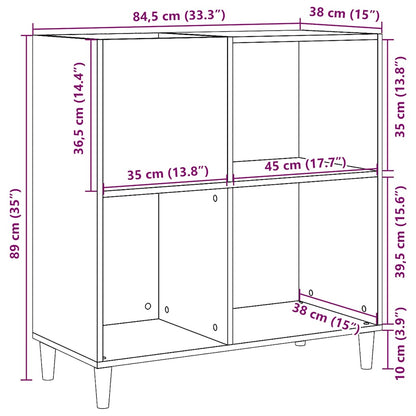 Platenkast 84,5x38x89 cm bewerkt hout artisanaal eikenkleur