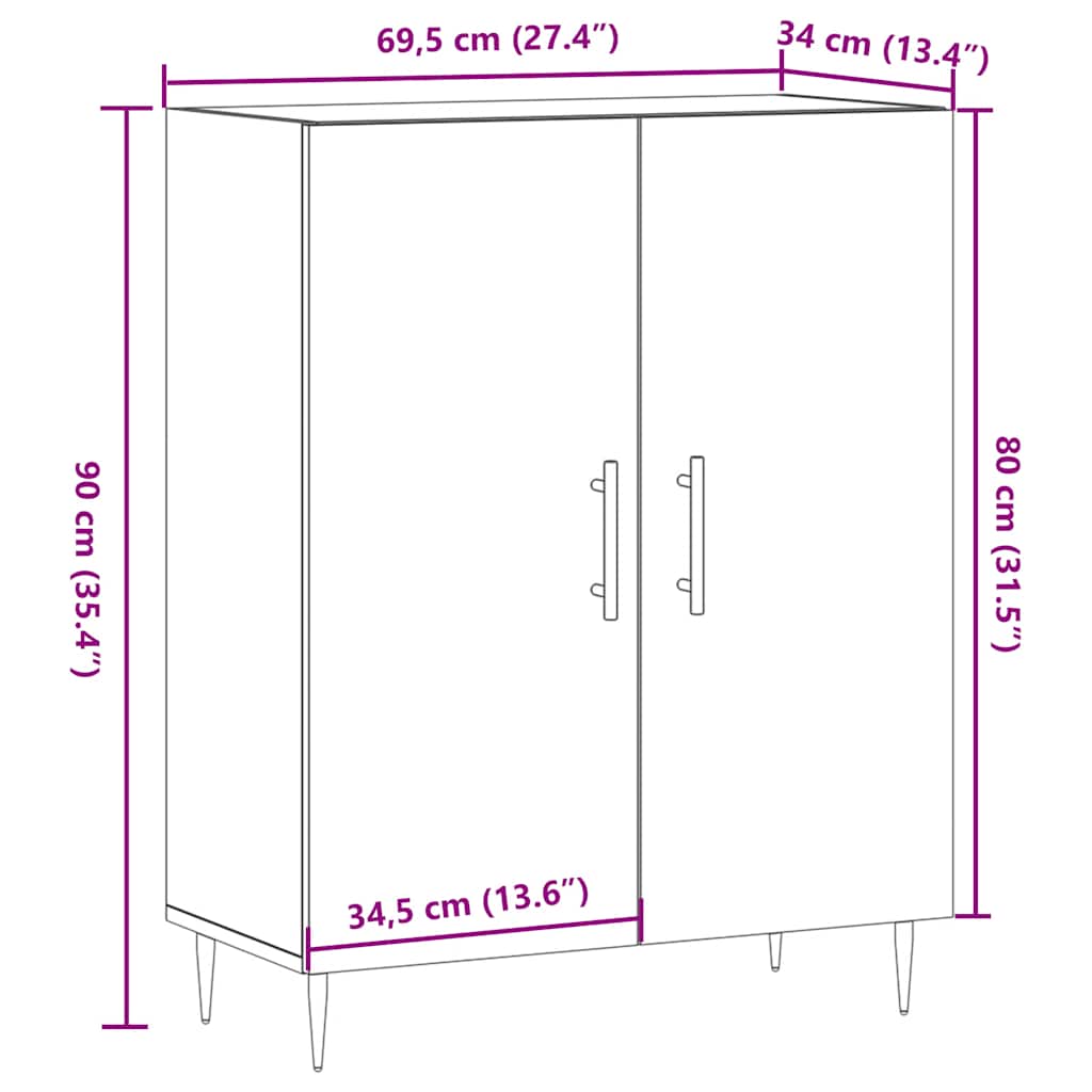 Dressoir 69,5x34x90 cm bewerkt hout oud houtkleurig
