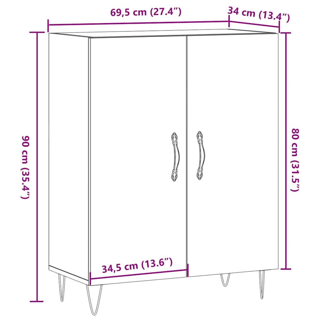 Dressoir 69,5x34x90 cm bewerkt hout artisanaal eikenkleur