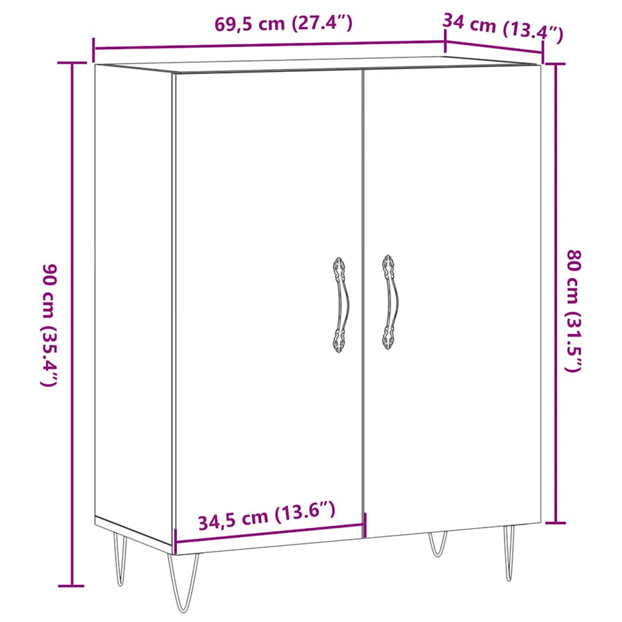 Dressoir 69,5x34x90 cm bewerkt hout artisanaal eikenkleur