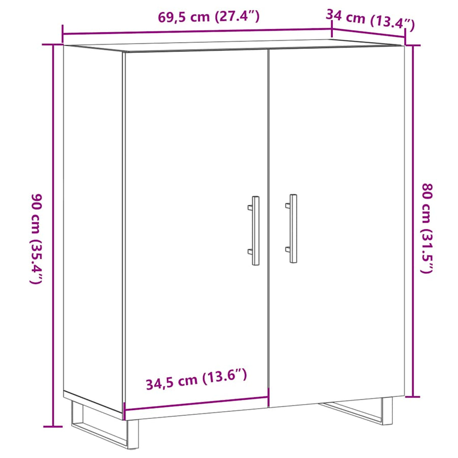 Dressoir 69,5x34x90 cm bewerkt hout oud houtkleurig