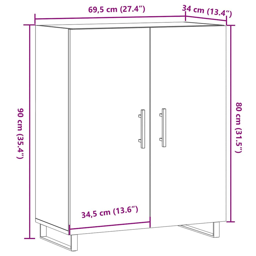 Dressoir 69,5x34x90 cm bewerkt hout artisanaal eikenkleur
