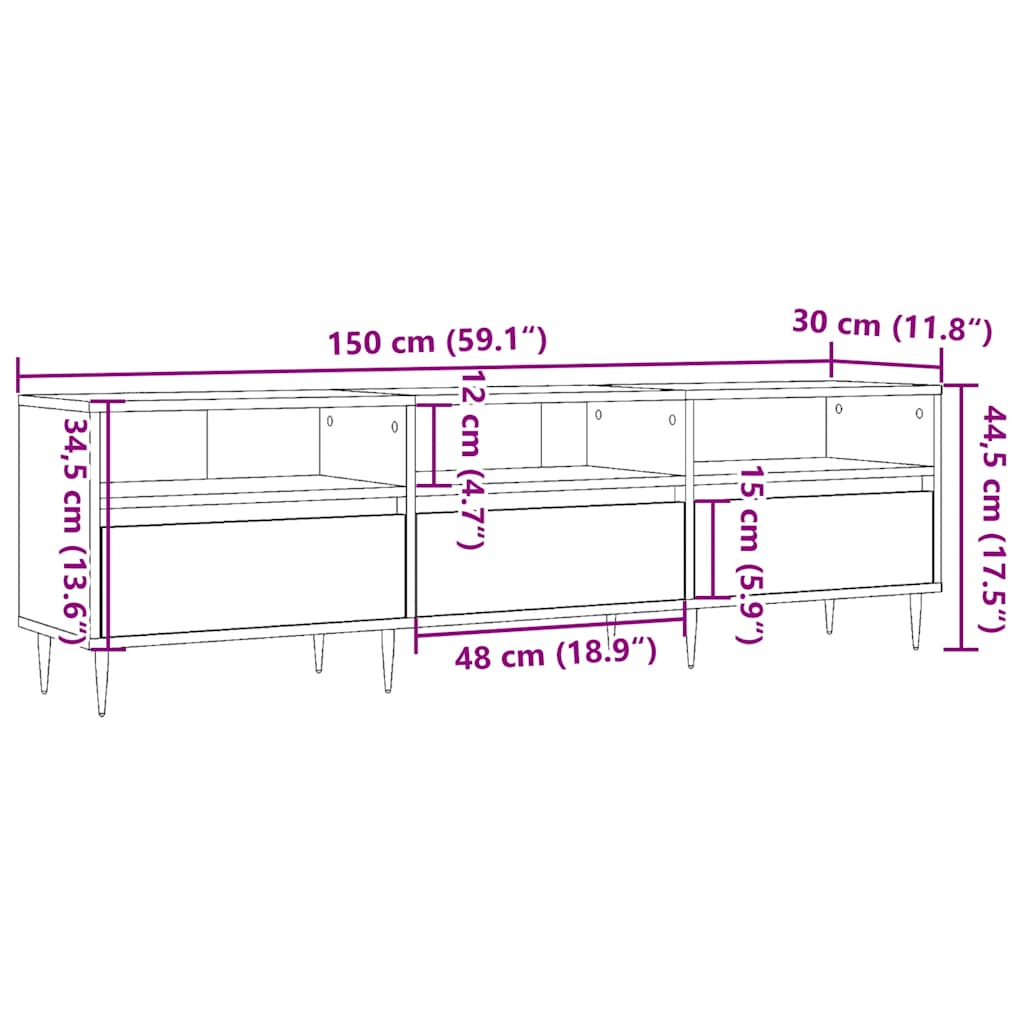 Tv-meubel 150x30x44,5 cm bewerkt hout oud houtkleurig