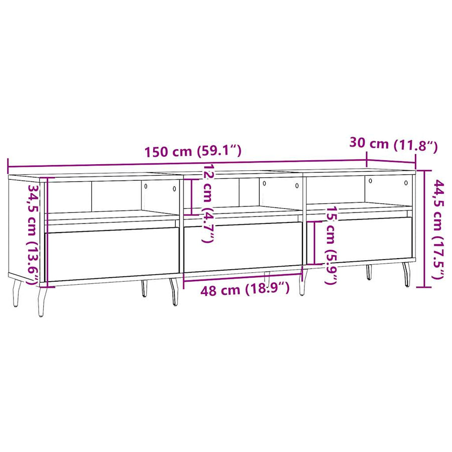 Tv-meubel 150x30x44,5 cm bewerkt hout artisanaal eikenkleur