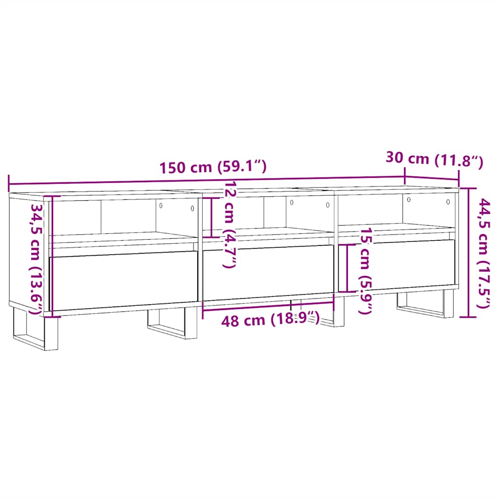 Tv-meubel 150x30x44,5 cm bewerkt hout oud houtkleurig