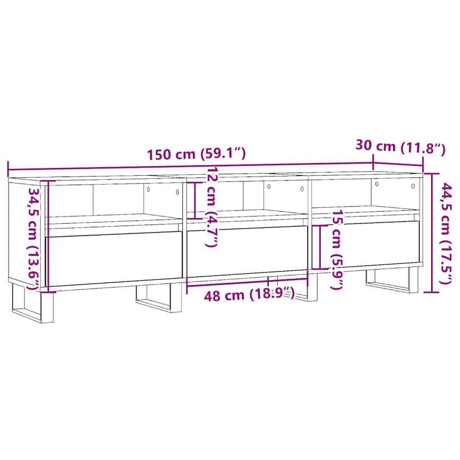 Tv-meubel 150x30x44,5 cm bewerkt hout artisanaal eikenkleur