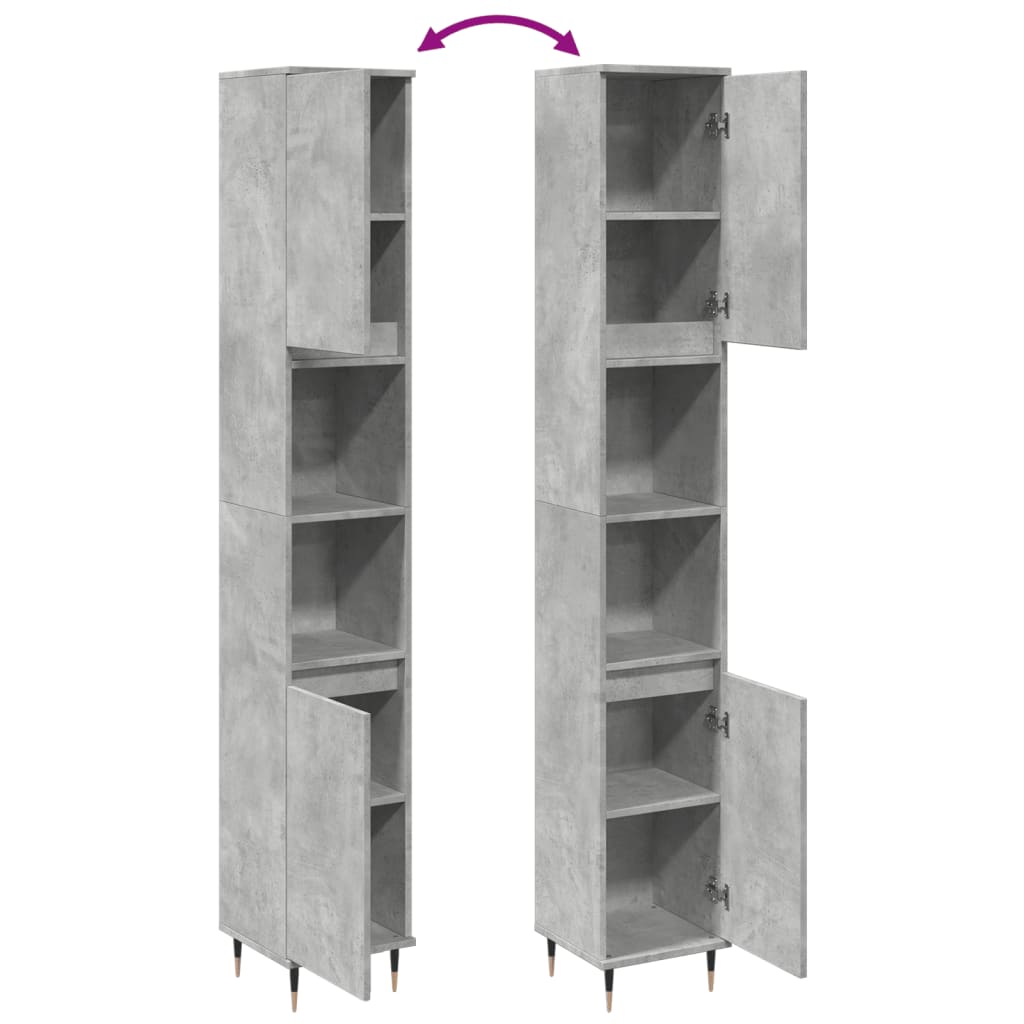 Badkamerkast 30x30x190 cm bewerkt hout betongrijs