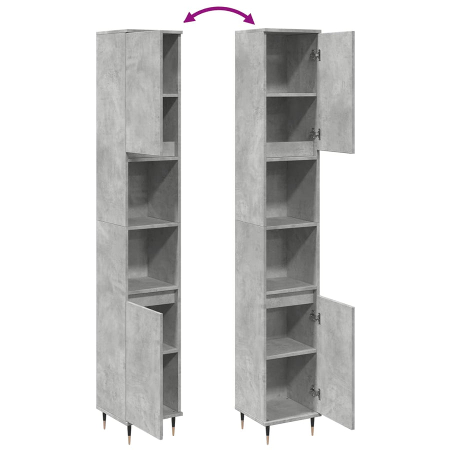 Badkamerkast 30x30x190 cm bewerkt hout betongrijs