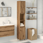 Badkamerkast 30x30x190 cm bewerkt hout eikenkleurig