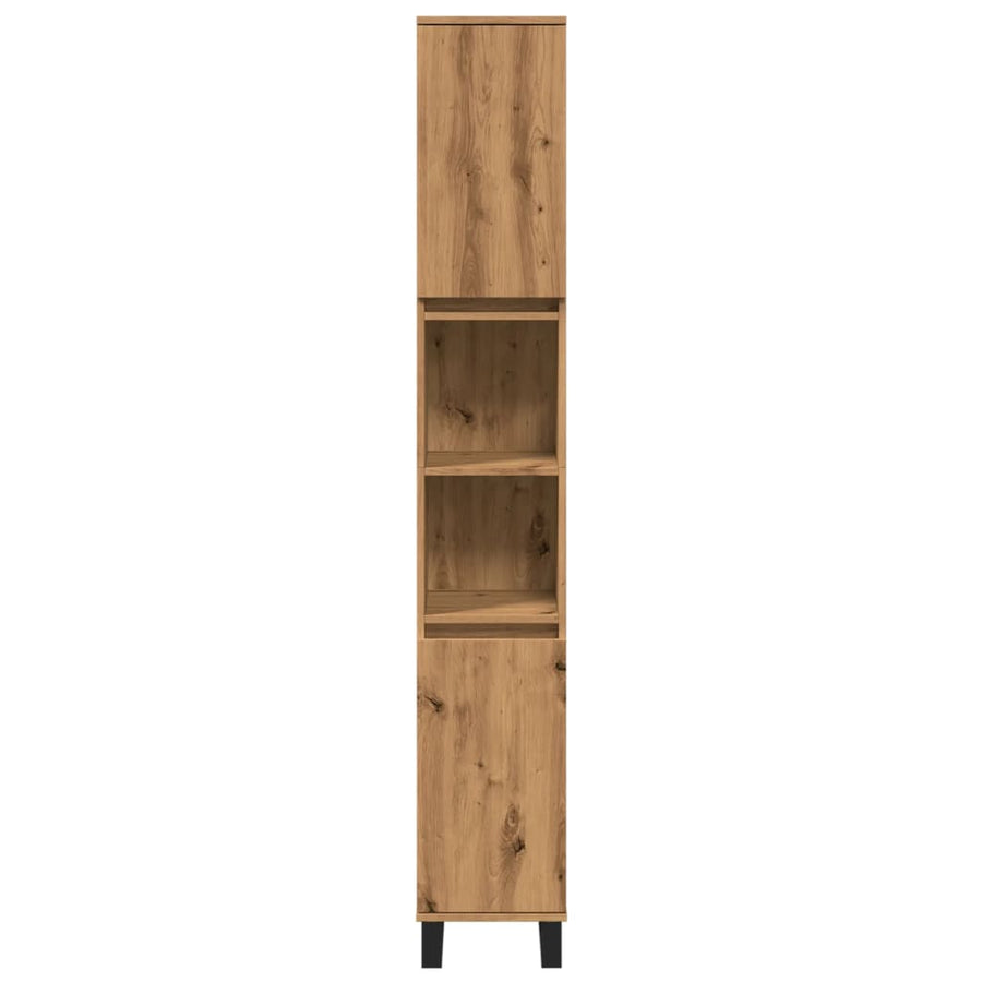 Badkamerkast 30x30x190 cm bewerkt hout artisanaal eikenkleurig