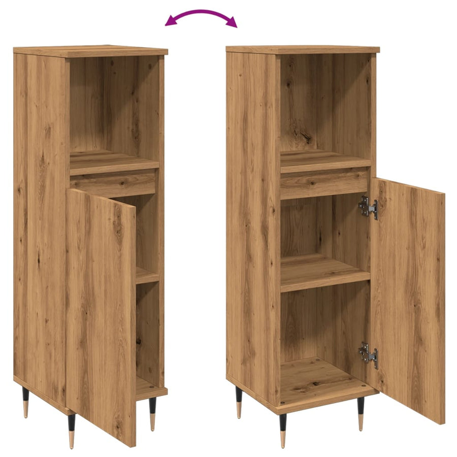 Badkamerkast 30x30x100 cm bewerkt hout artisanaal eikenkleurig