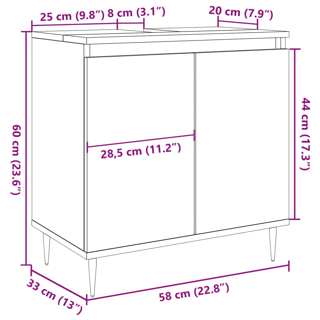 Badkamerkast 58x33x60 cm bewerkt hout betongrijs