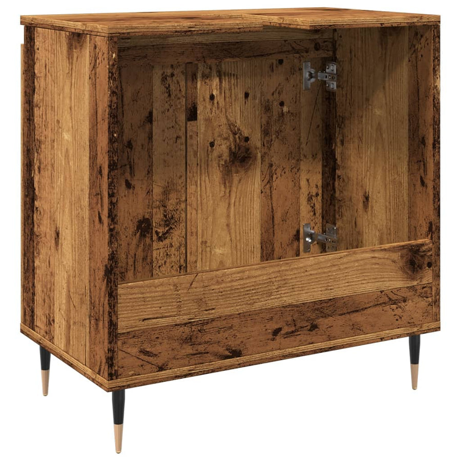 Badkamerkast 58x33x60 cm bewerkt hout oud houtkleurig
