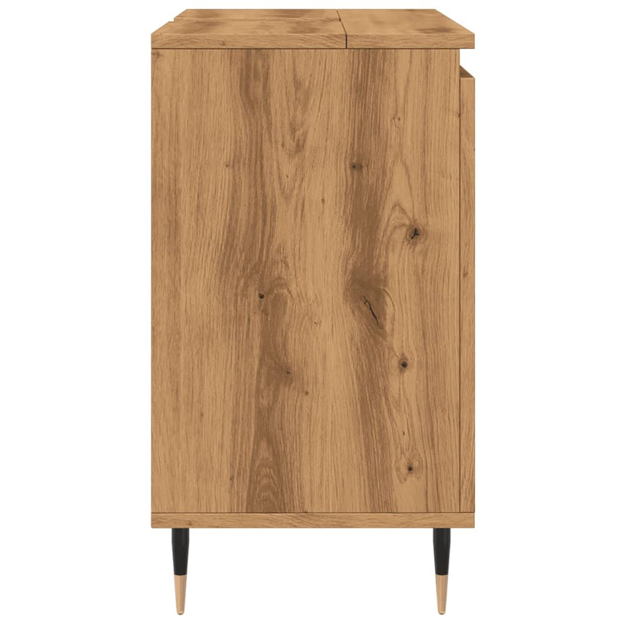 Badkamerkast 58x33x60 cm bewerkt hout artisanaal eikenkleurig