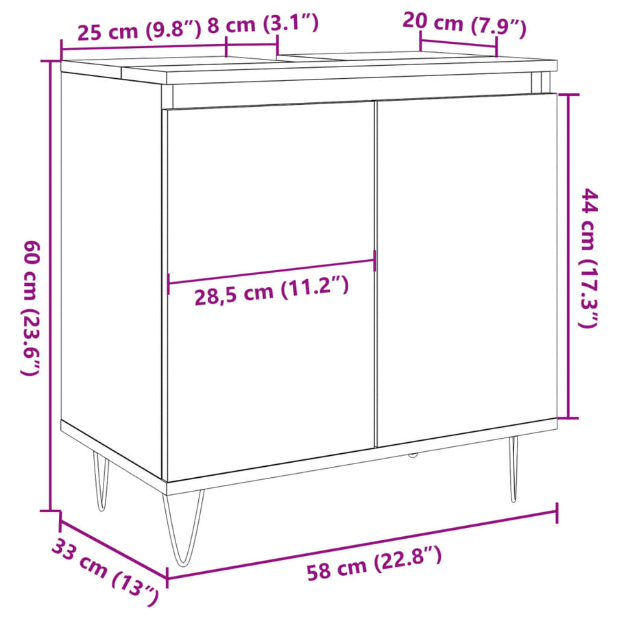 Badkamerkast 58x33x60 cm bewerkt hout betongrijs