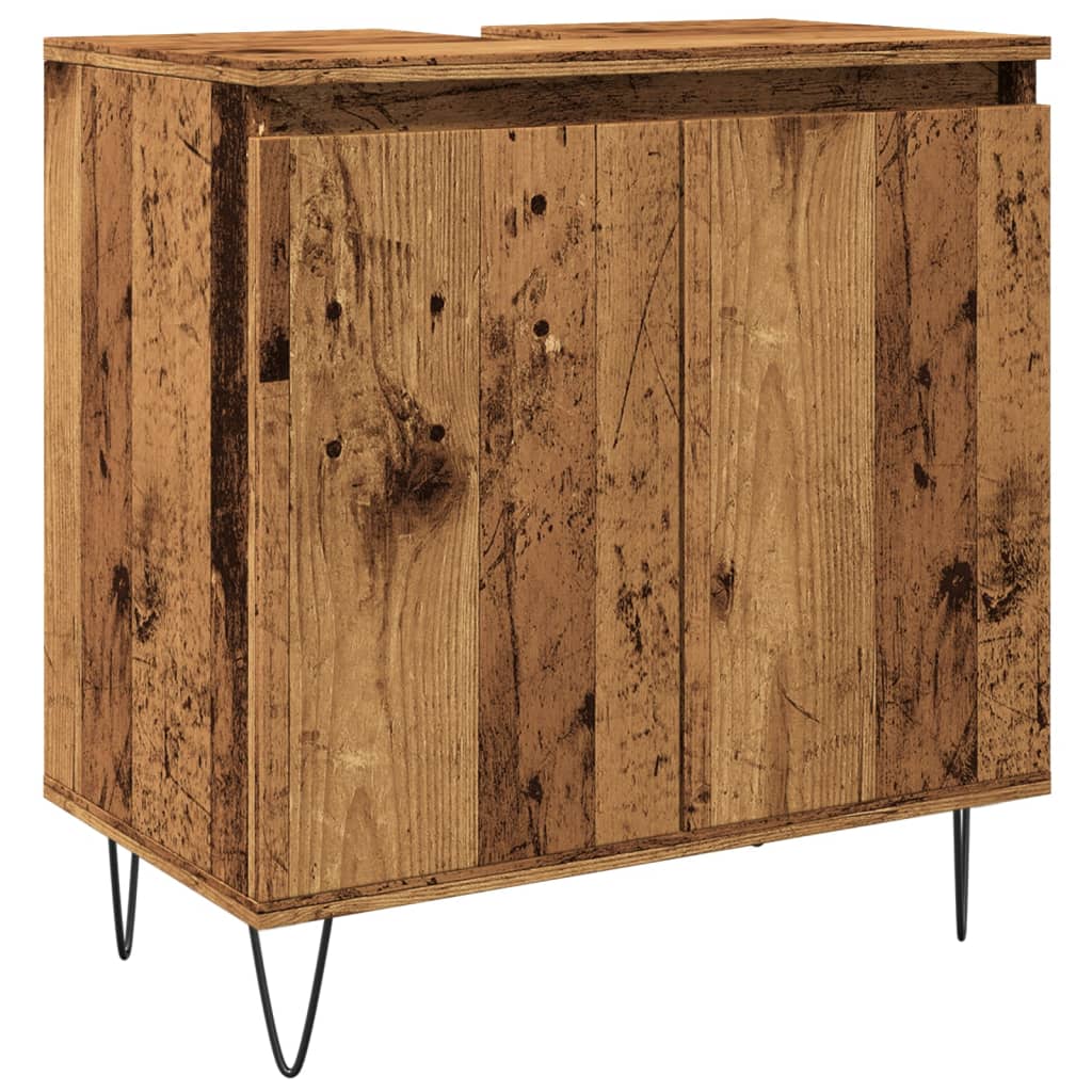 Badkamerkast 58x33x60 cm bewerkt hout oud houtkleurig