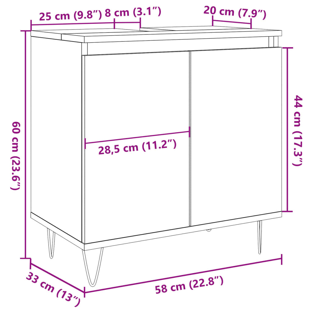 Badkamerkast 58x33x60 cm bewerkt hout oud houtkleurig