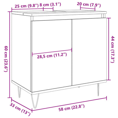 Badkamerkast 58x33x60 cm bewerkt hout oud houtkleurig