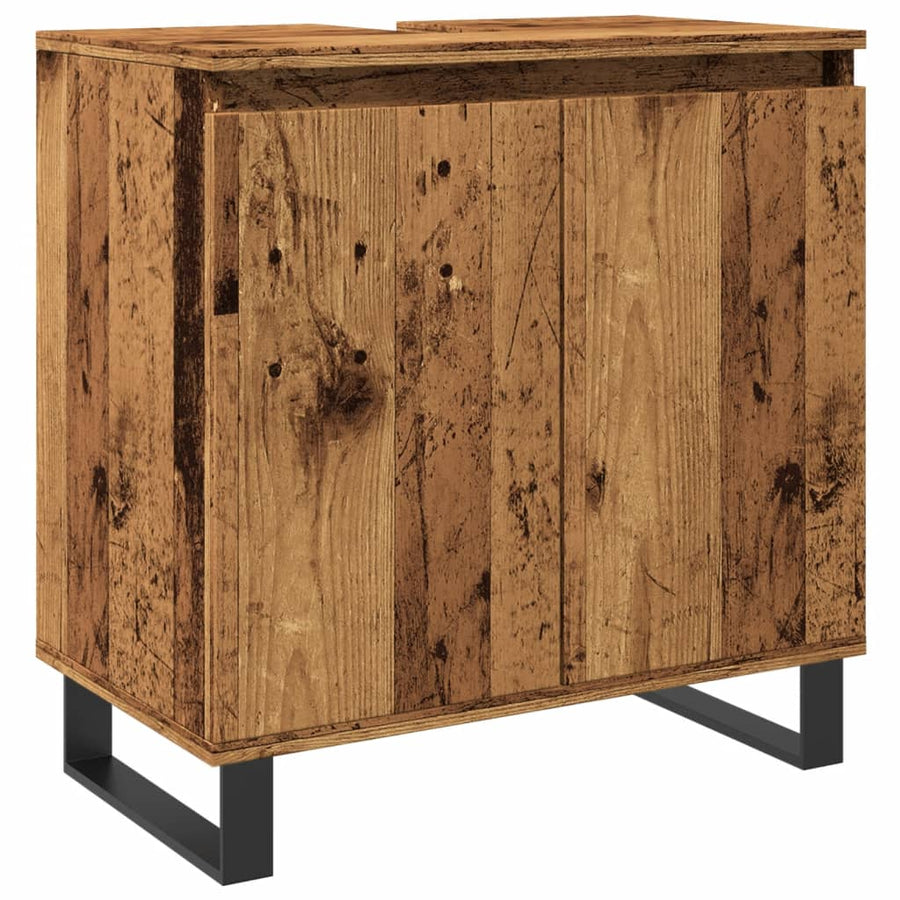 Badkamerkast 58x33x60 cm bewerkt hout oud houtkleurig