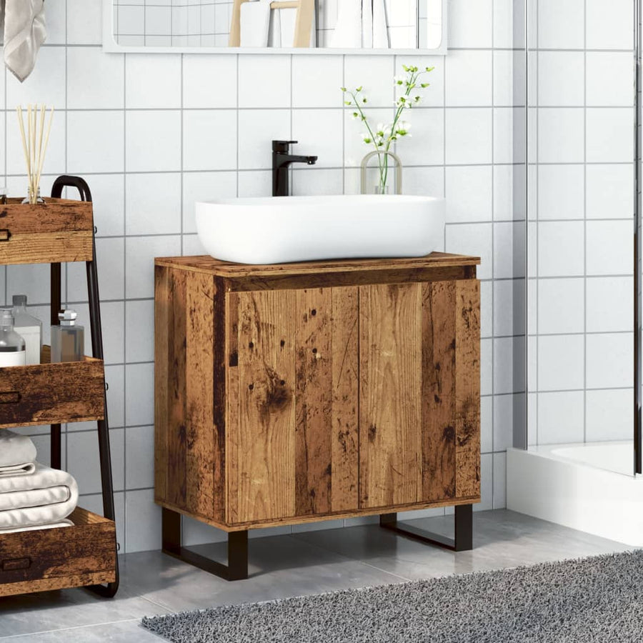 Badkamerkast 58x33x60 cm bewerkt hout oud houtkleurig